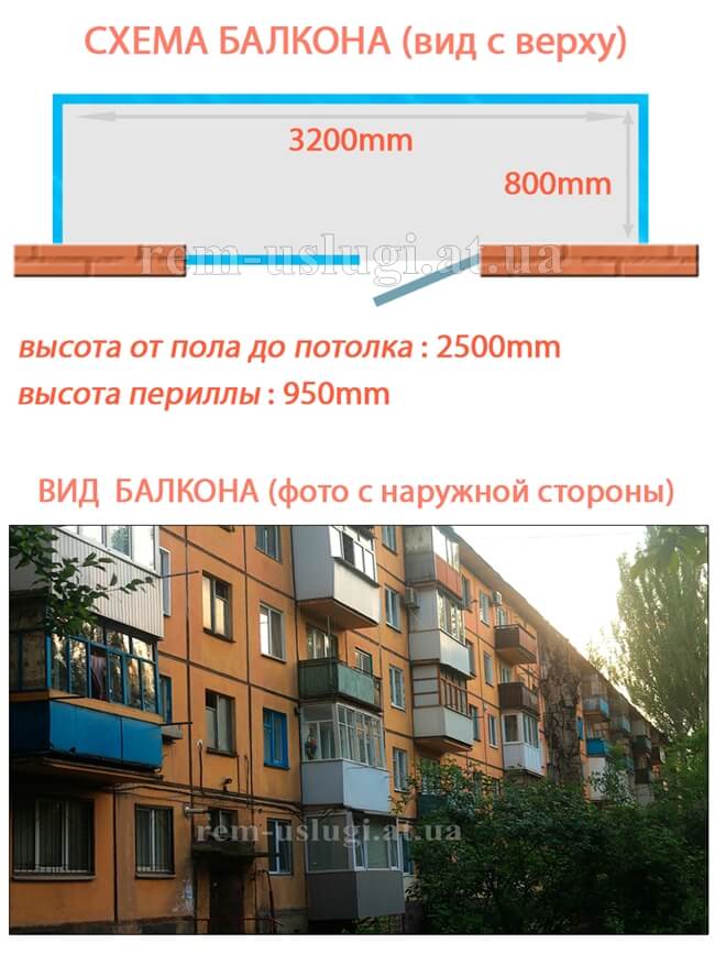 Цены на утепление и обшивку стандартного балкона в «Брежневке», «Хрущевке» в Кривом Роге