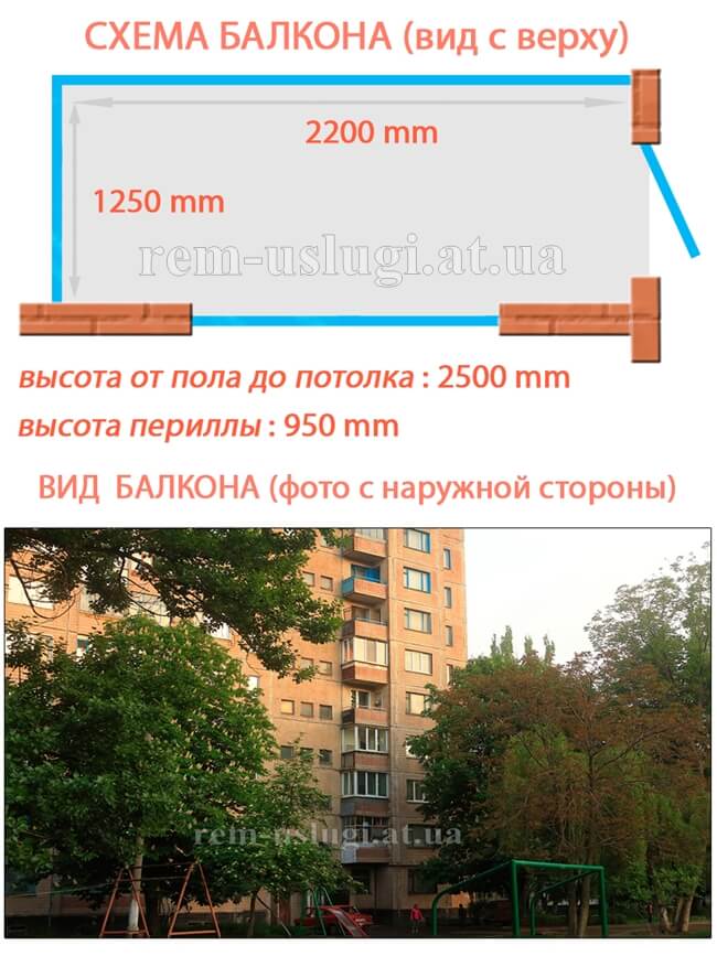 Стоимость ремонта балкона в 9-ти этажном доме (выход с зала, окно с кухни)